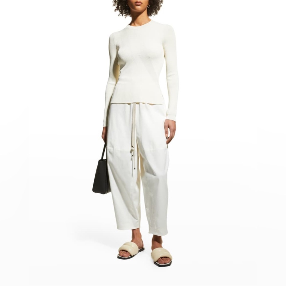 NWT Partow Krista Crew Sweater Cream White Long Sleeve Rib Top Italian Designer - Picture 7 of 7
